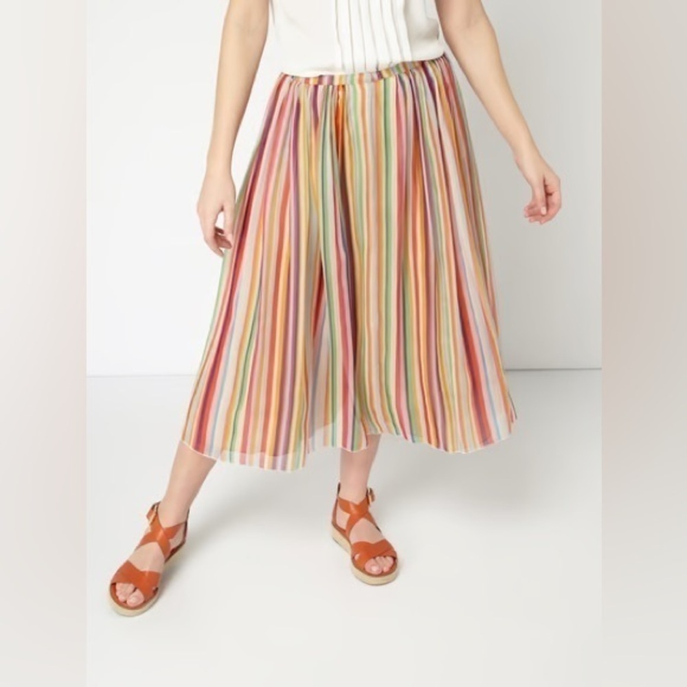 Luisa Cerano Multicolor Stripe Pleated Midi Silk Skirt Lined Womens Size 4